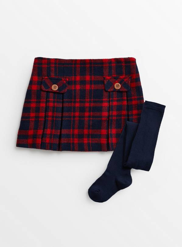 Buy Red Tartan Skirt & Tights Set 1-1.5 years | Skirts and shorts | Tu